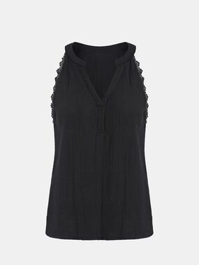 Cupshe Black Sleeveless V-Neck Crochet-Trim Tank